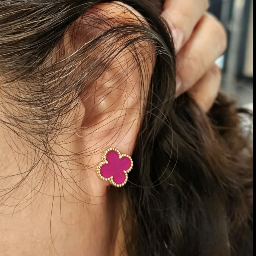 Van Cleef & Arpels Alhambra Pink Enamel Earrings